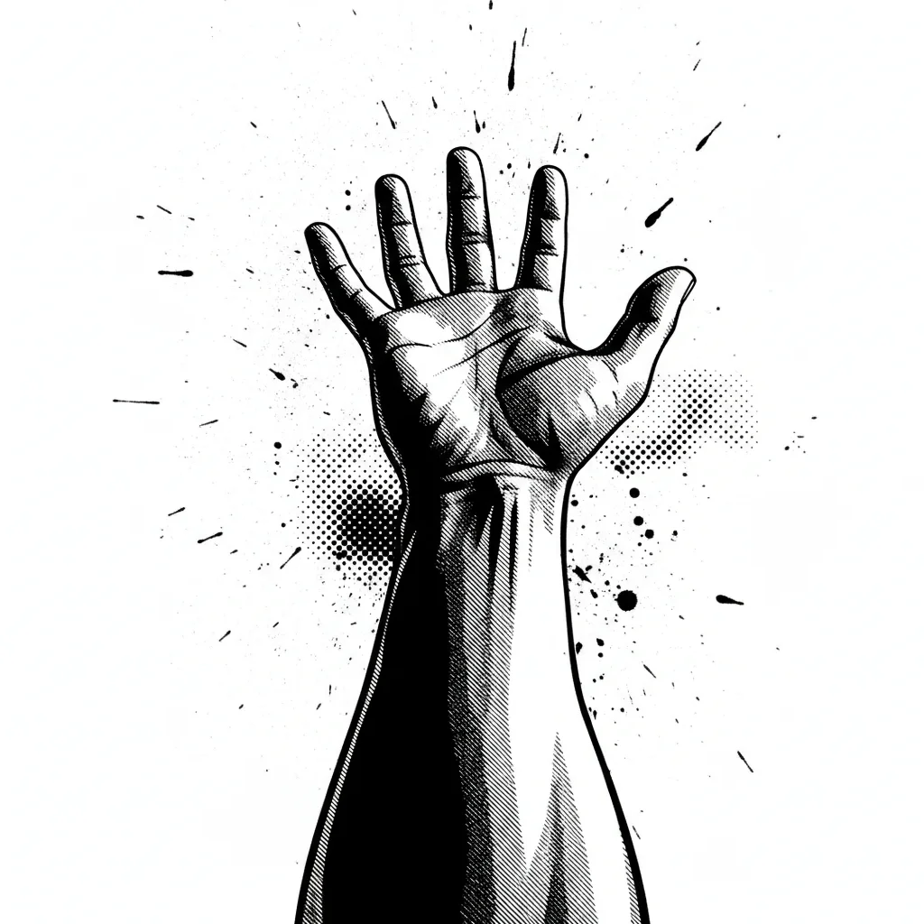 Manga character making an expressive gesture to communicate an intense emotion.