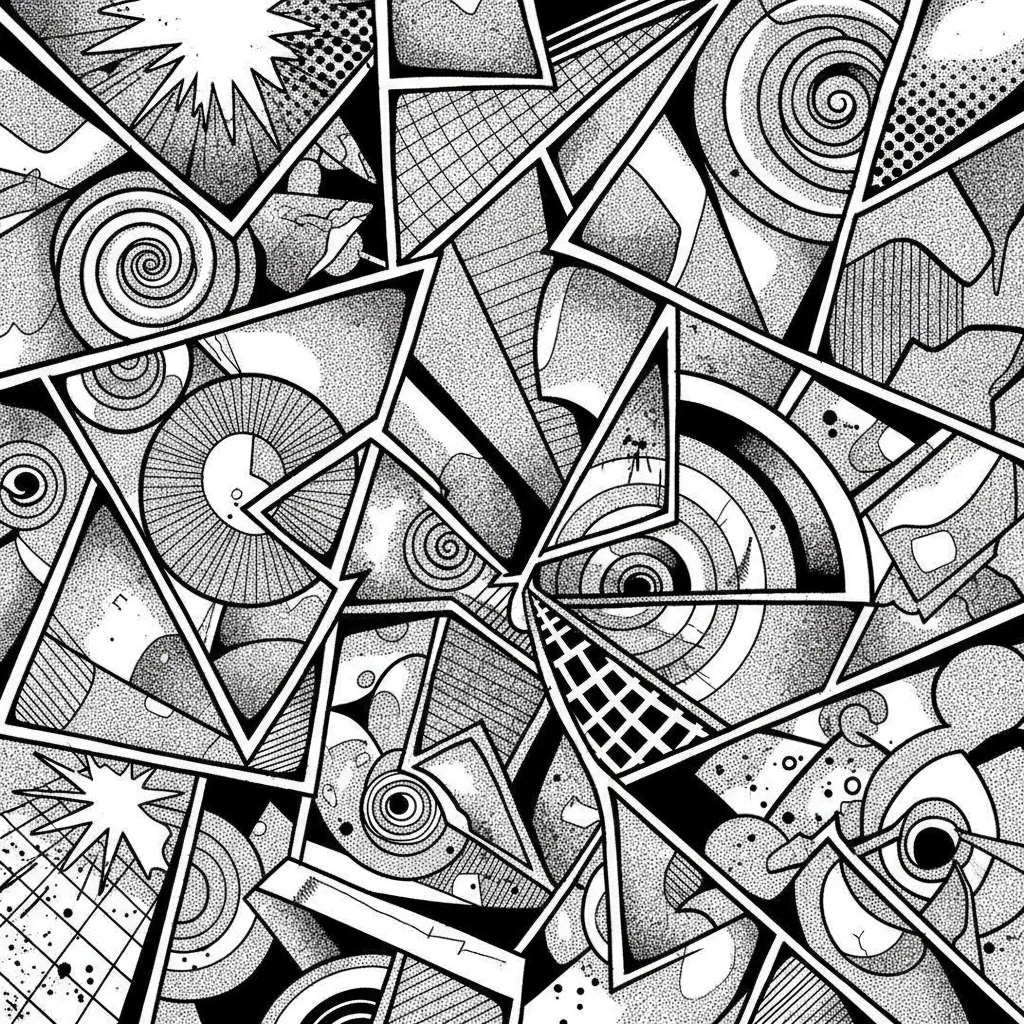 Abstract composition of geometric lines evoking the structuring rigor of a graphic sketchbook.