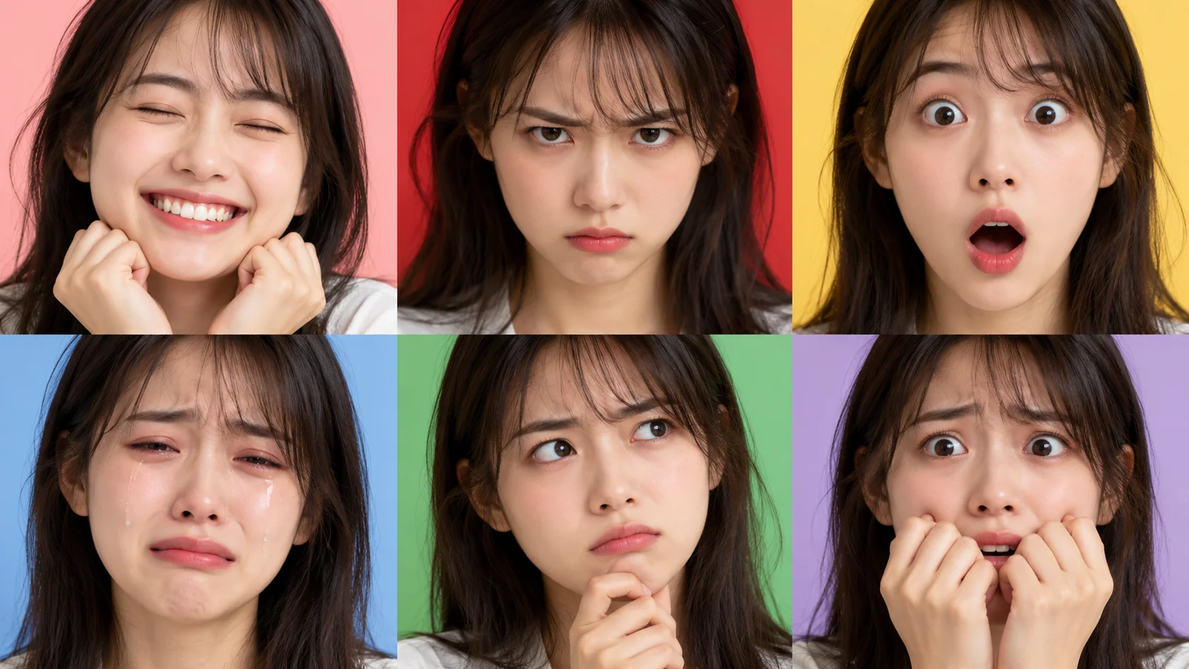 Expressions manga : 6 émotions avec sourcils, yeux, bouche