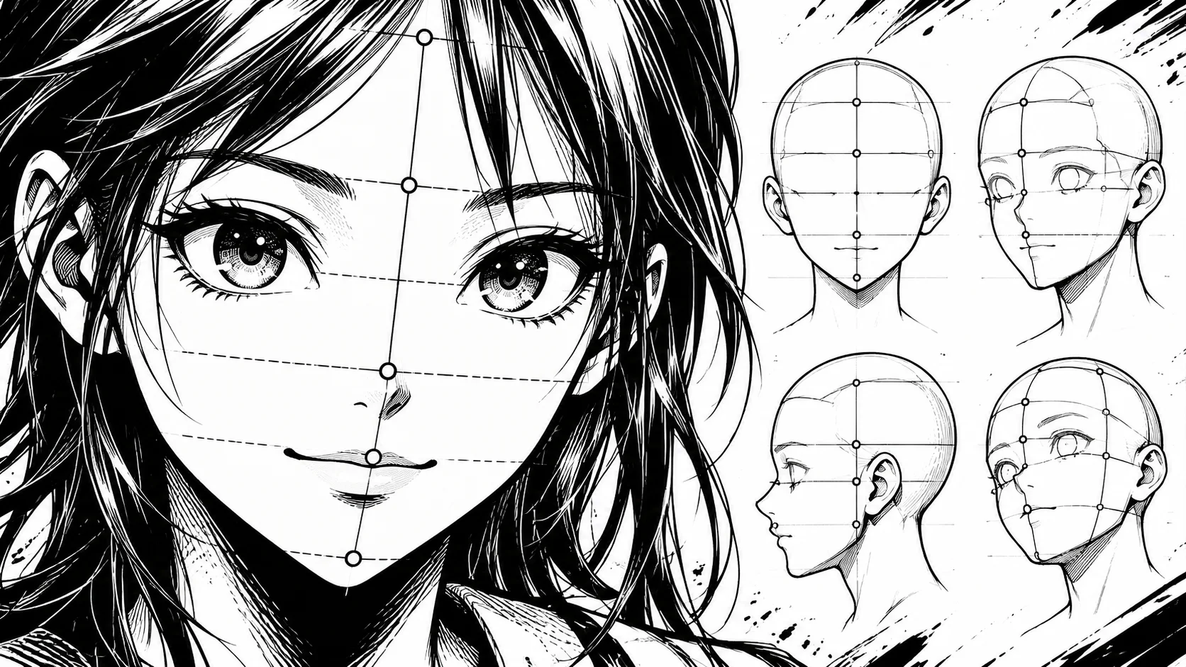 Dessiner un visage manga : la grille de 6 repères