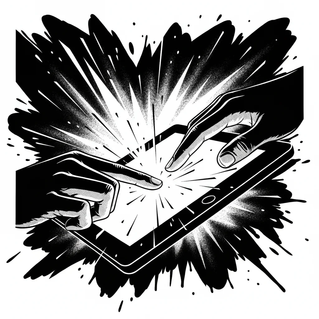 Illustration, die den Übergang von der Manga-Erstellung von Papier zu digital symbolisiert.