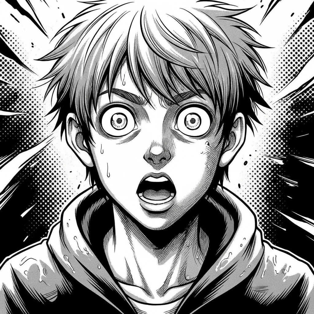 Nahaufnahme des Gesichts eines Manga-Charakters, die die Form und den Ausdruck seiner Augen hervorhebt.