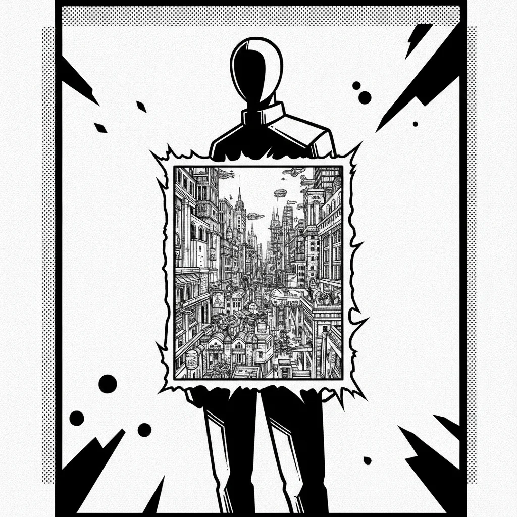Stylized illustration of a manga page with clean backgrounds highlighting the characters.